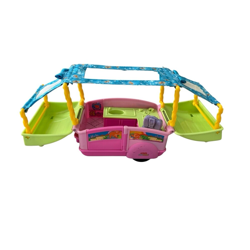 Fisher-Price Little People Pink Camper RV Playset Vehicle with Blue Canopy